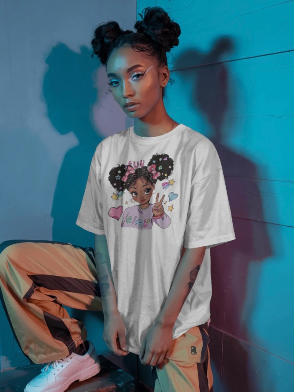 Ladies ' White Graphic Tee with Cute Character